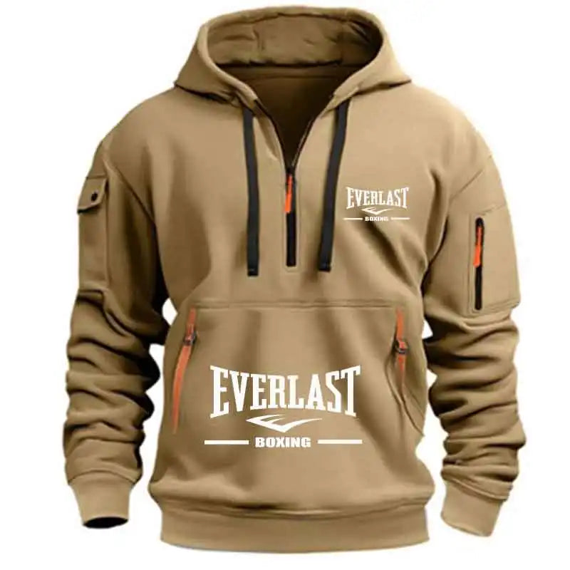 Men's Multi-Pocket Half-Zip Hooded Fitness Sweatshirt