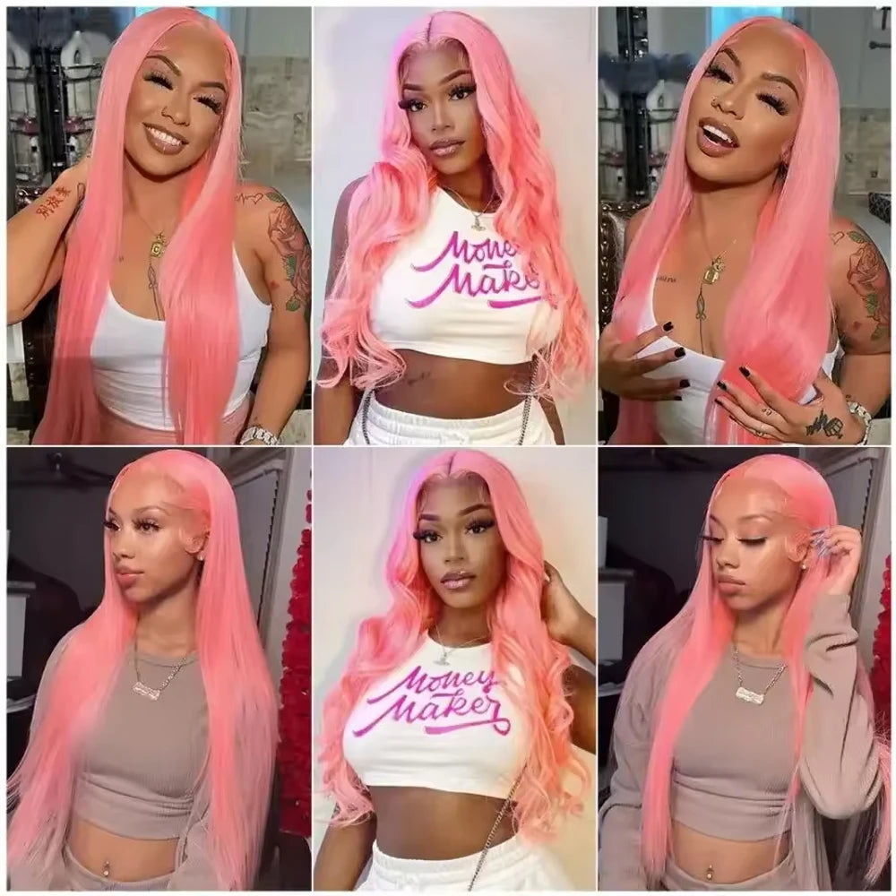 Bone Straight 13x4 HD Light Pink Lace Front Wigs For Black Women SyntheticTransparent Pink Colored Lace Frontal Wig Pre Plucked