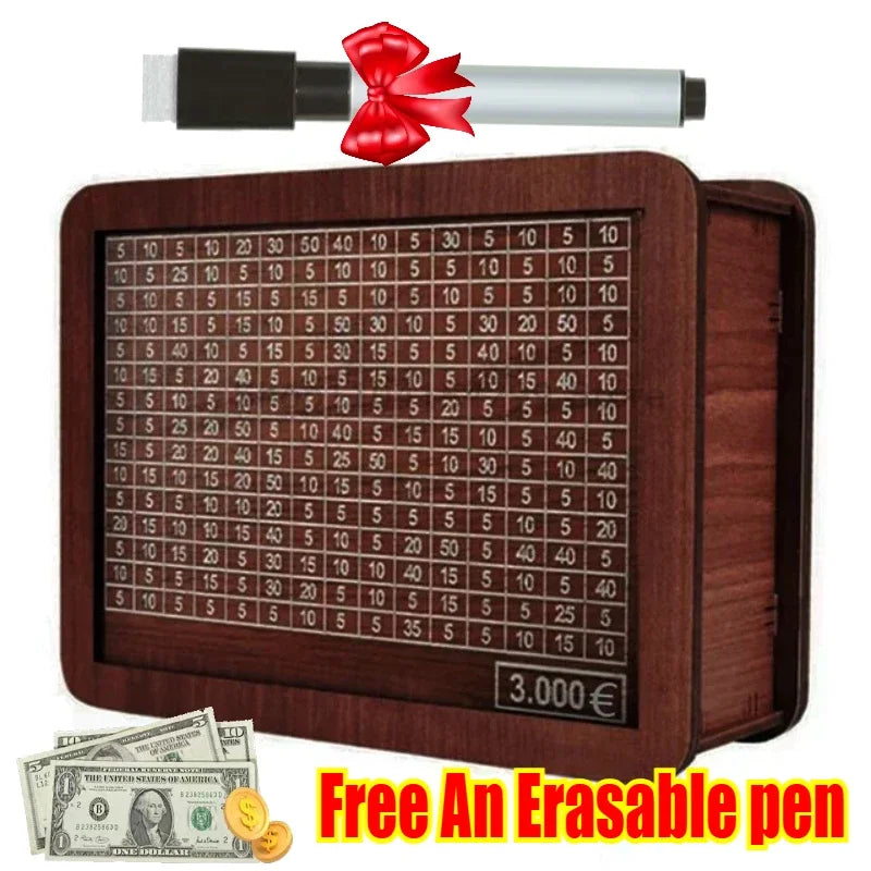 Wooden Savings Challenge Box – 1K to 10K Money Vault