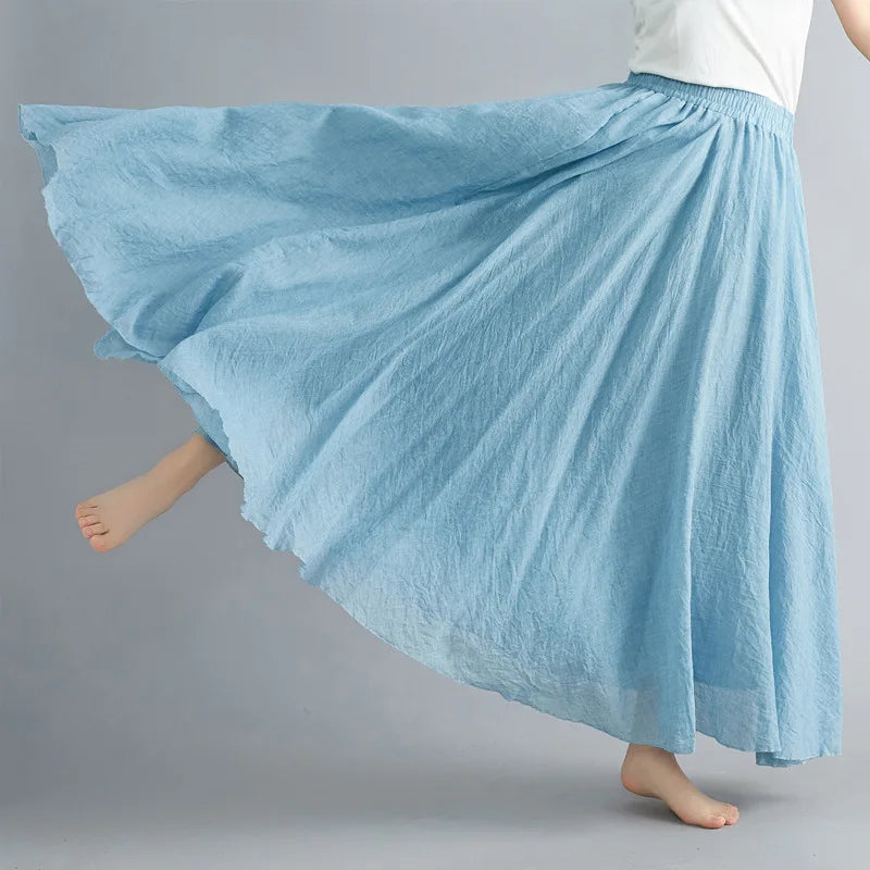 Mori Girl Cotton Linen Ethnic A-Line Long Skirt