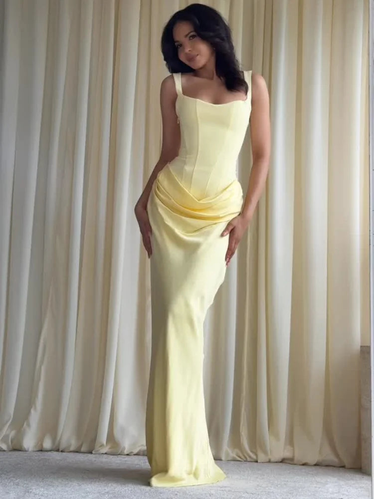 Solid Pleated Square Neck Bodycon Dress