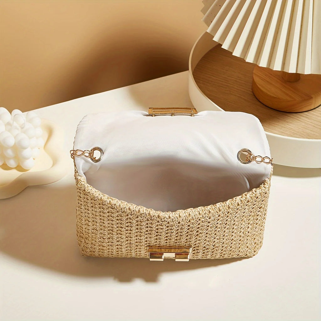 Handwoven Straw Shoulder & Crossbody Bag – Lock Closure, 7 Colors