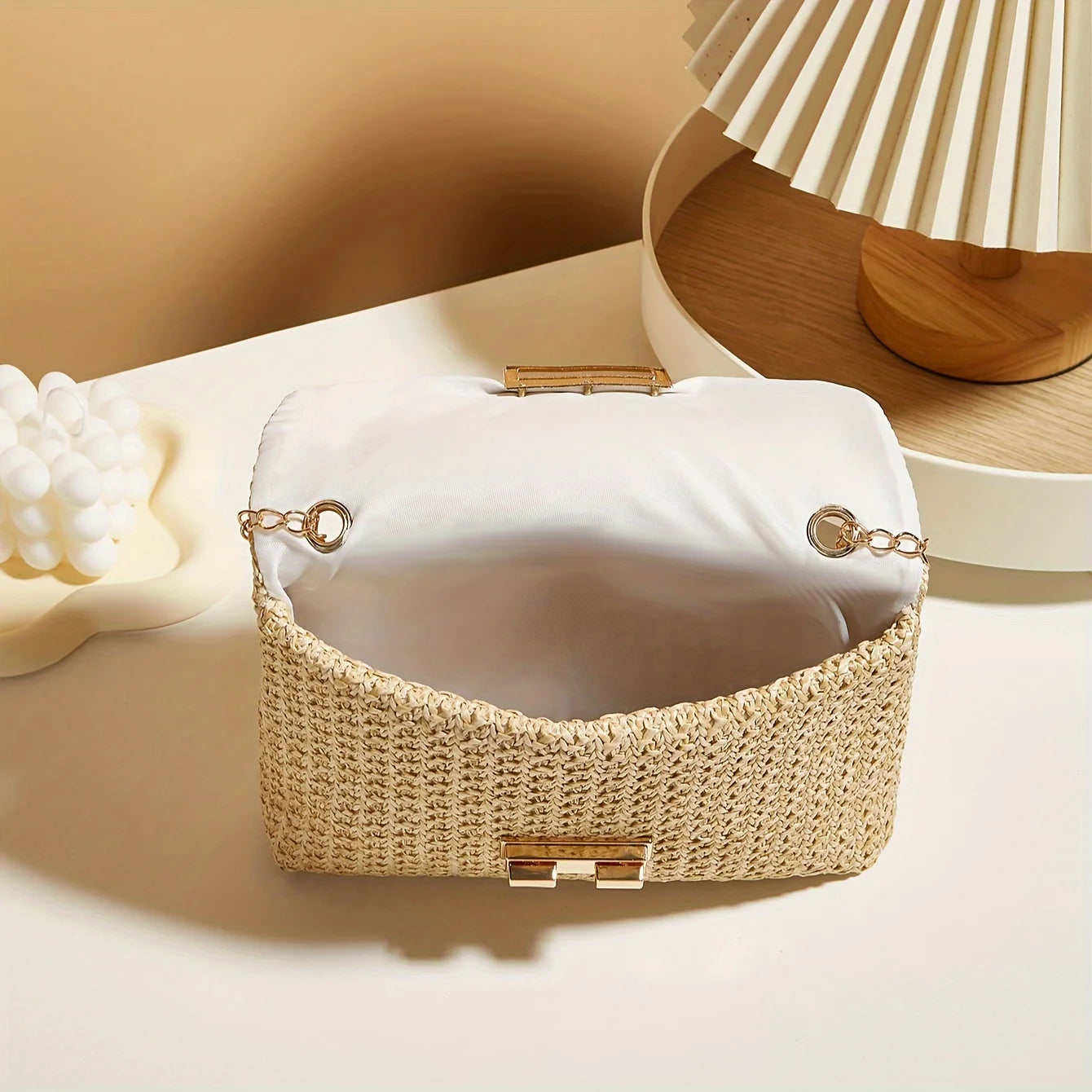 Handwoven Straw Shoulder & Crossbody Bag – Lock Closure, 7 Colors