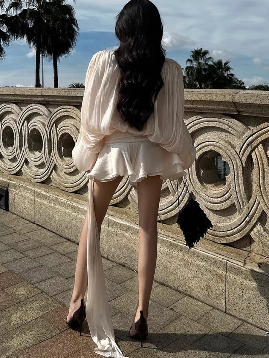 V-Neck Lace-Up Tunic Dress