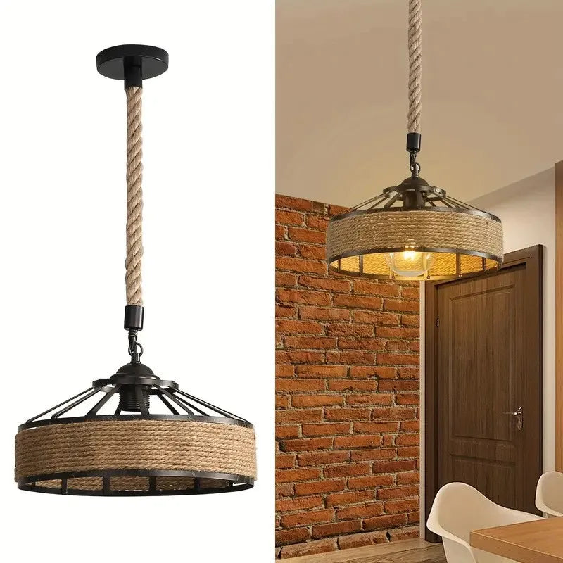 Classical Hemp Rope Pendant Hanging Lamp Lustre for Ceiling Chandelier Classic Retro Antique Industrial Iron Dining Room Light