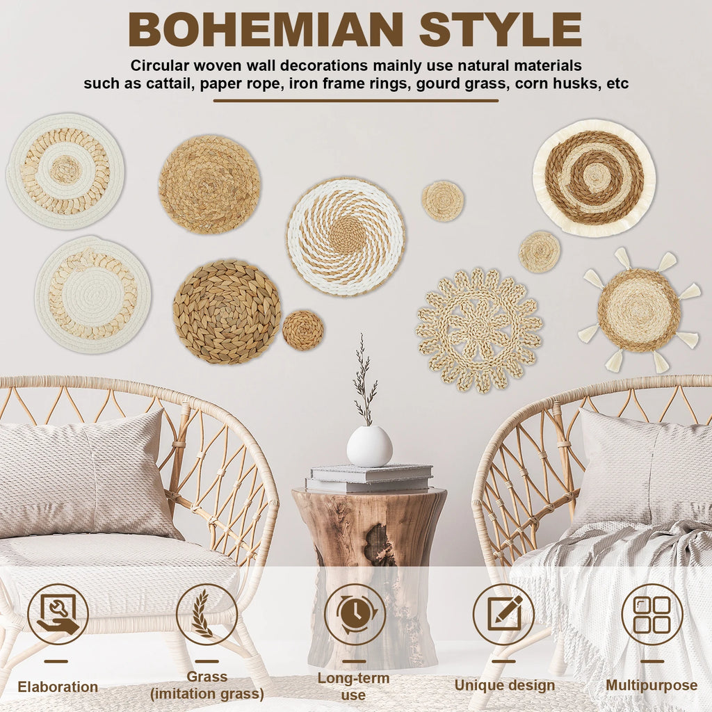 11-Piece Woven Rattan Wall Basket Decor Set