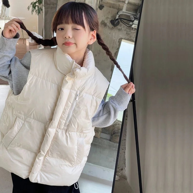 Girl's Vest Jacket Autumn Spring Boy's Down Waistcoat Children Winter Cotton Stand Collar Sleeveless Coats Kids Fashion Clothes
