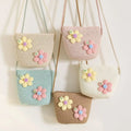 Handmade Woven Girl Flower Straw Bag Coin Purse Zipper Kid Messenger Bags Photo Props Storage Basket Crossbody Handbag