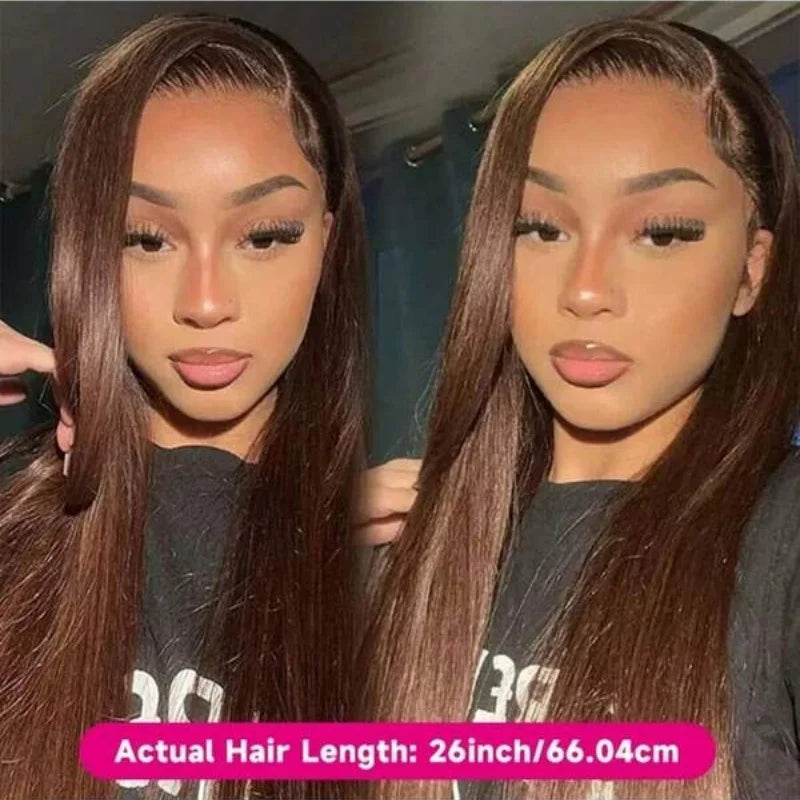 34" Chocolate Brown HD Bone Straight Lace Front Wig