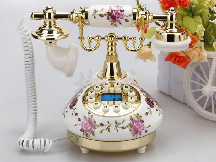 Corded Telephone Retro Landline Phone for Home/Office/Hotel, China Ceramic Antique Telephones Old Fashion Decor Desktop Phone