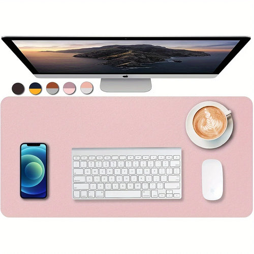 1 piece large size waterproof faux leather table mat - non-slip, solid color office mousepad and keyboard protection mat