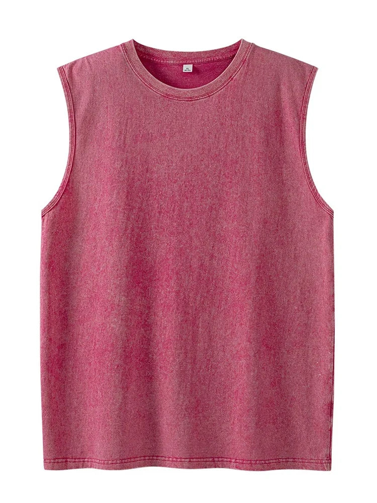 2025 Summer New Cotton Men's Washed Cotton Tank Tops Muscle Gym Sleeveless Workout T Shirts Running Beach Loose Tees