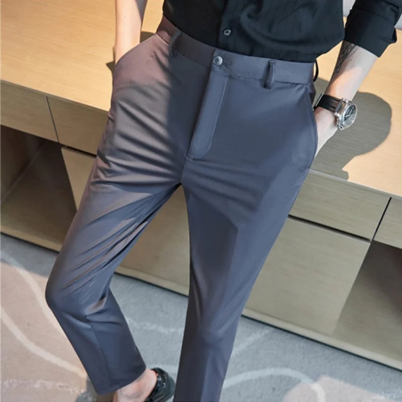 29-42 Men's Summer Pants Thin Straight Stretch Casual Pants with No Trace No Ironing Fabric Silky and Cool Feeling