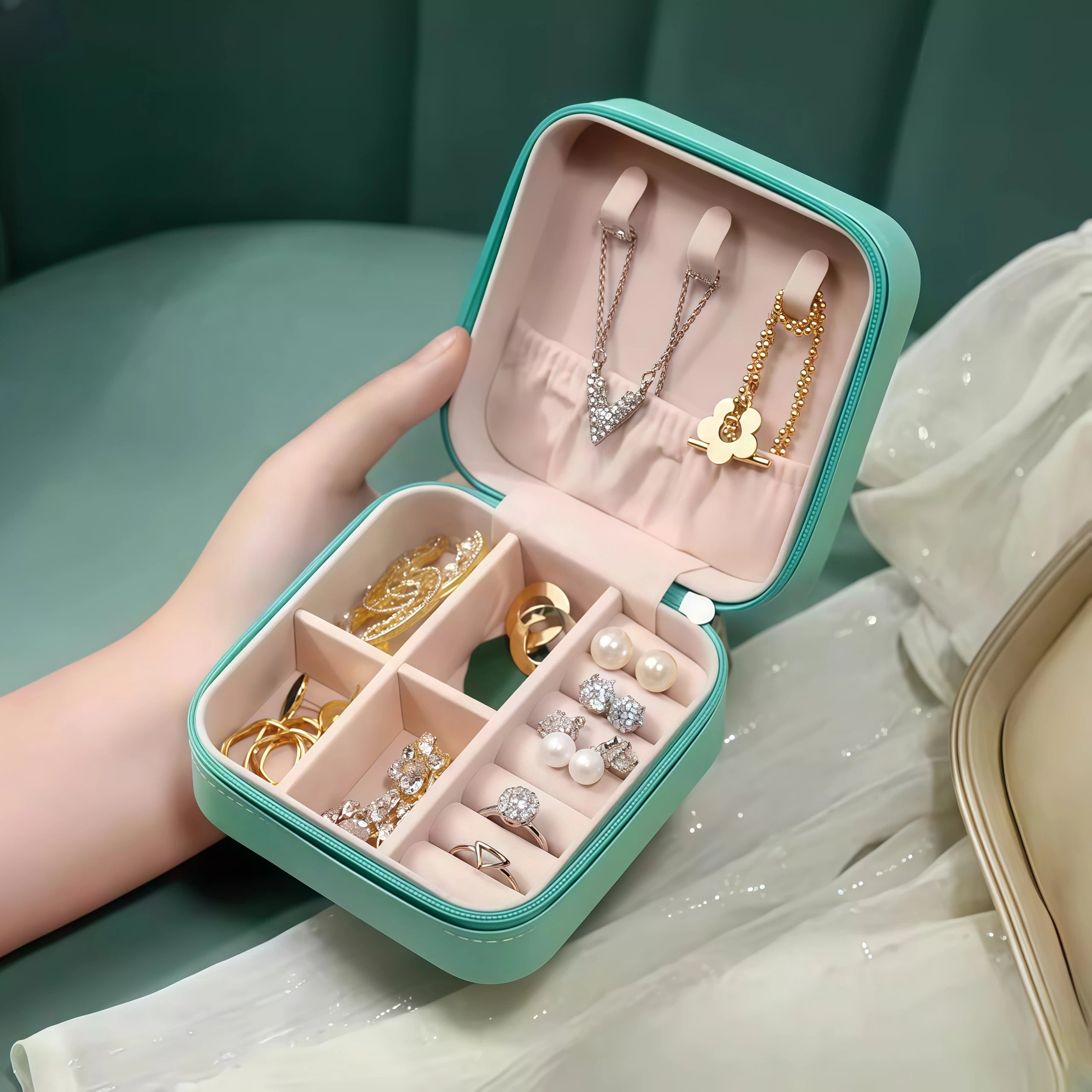 Portable Palm Jewelry Box – Ring & Earring Travel Case