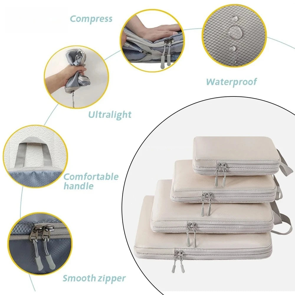 Set/6 pcs Compressible Packing Travel Storage Bag Cubes Waterproof Suitcase Nylon Portable With Handbag Luggage Organizer