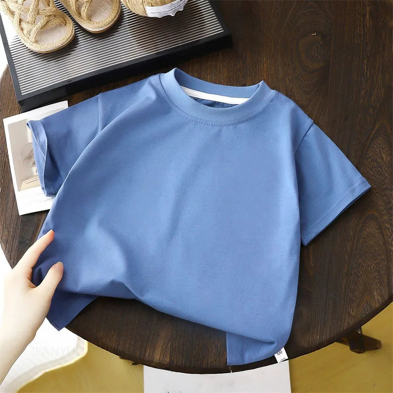 Kids' Solid Cotton Short-Sleeve Tee – 7 Colors, Ages 1–10