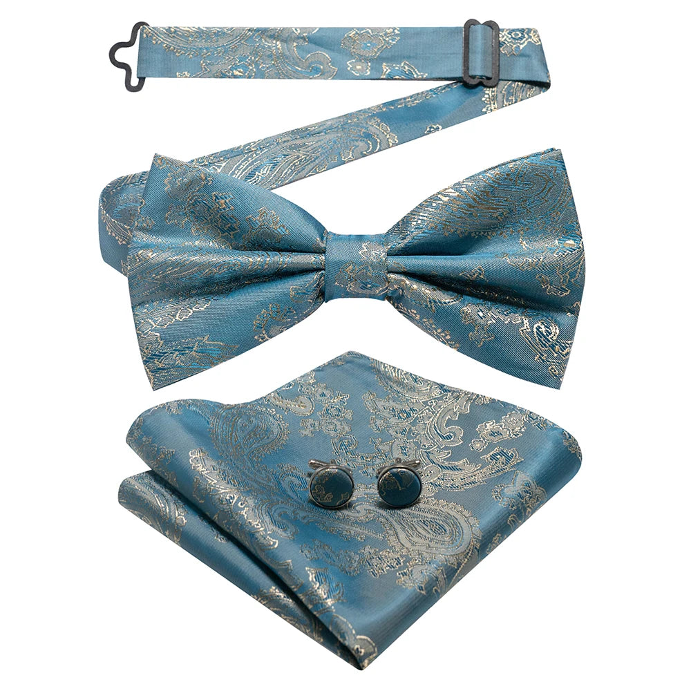 EASTEPIC New Fashion Blue Green Paisley Bow Tie Set for Men Soft Hanky Quality Cufflink Men's Accessory Wedding Present