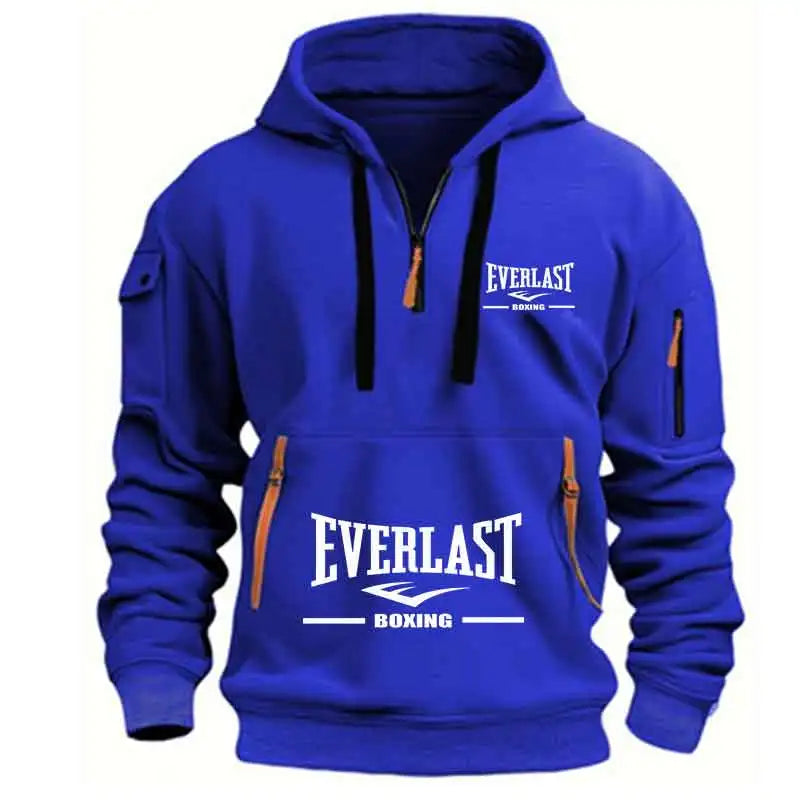 Men's Multi-Pocket Half-Zip Hooded Fitness Sweatshirt