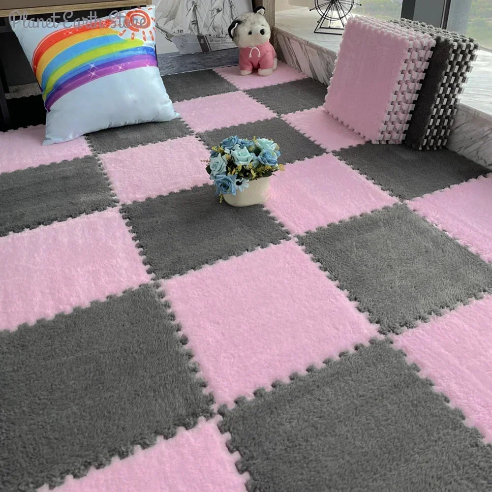 Soft Plush Children's Mat EVA Foam Puzzle Mat Long Hair Carpet Infant Developing Mat Rug Puzzle Interlock Keep Warm Playmat 30CM