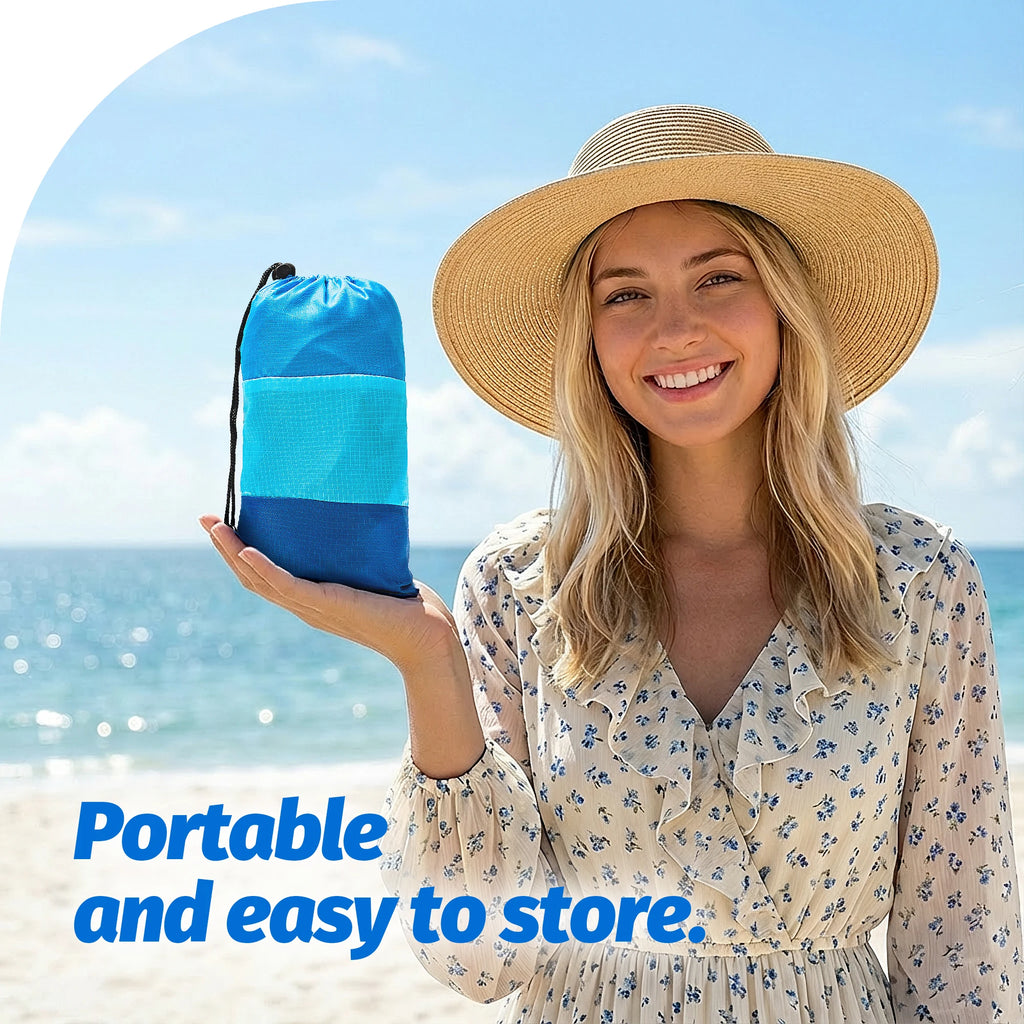 Multiple Sizes Beach Blanket Sandproof Waterproof Large Quick Drying Outdoor Picnic Mat with 4 Stakes for Travel Camping Hiking
