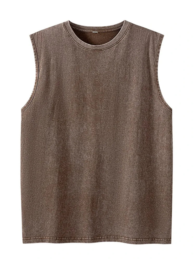 2025 Summer New Cotton Men's Washed Cotton Tank Tops Muscle Gym Sleeveless Workout T Shirts Running Beach Loose Tees