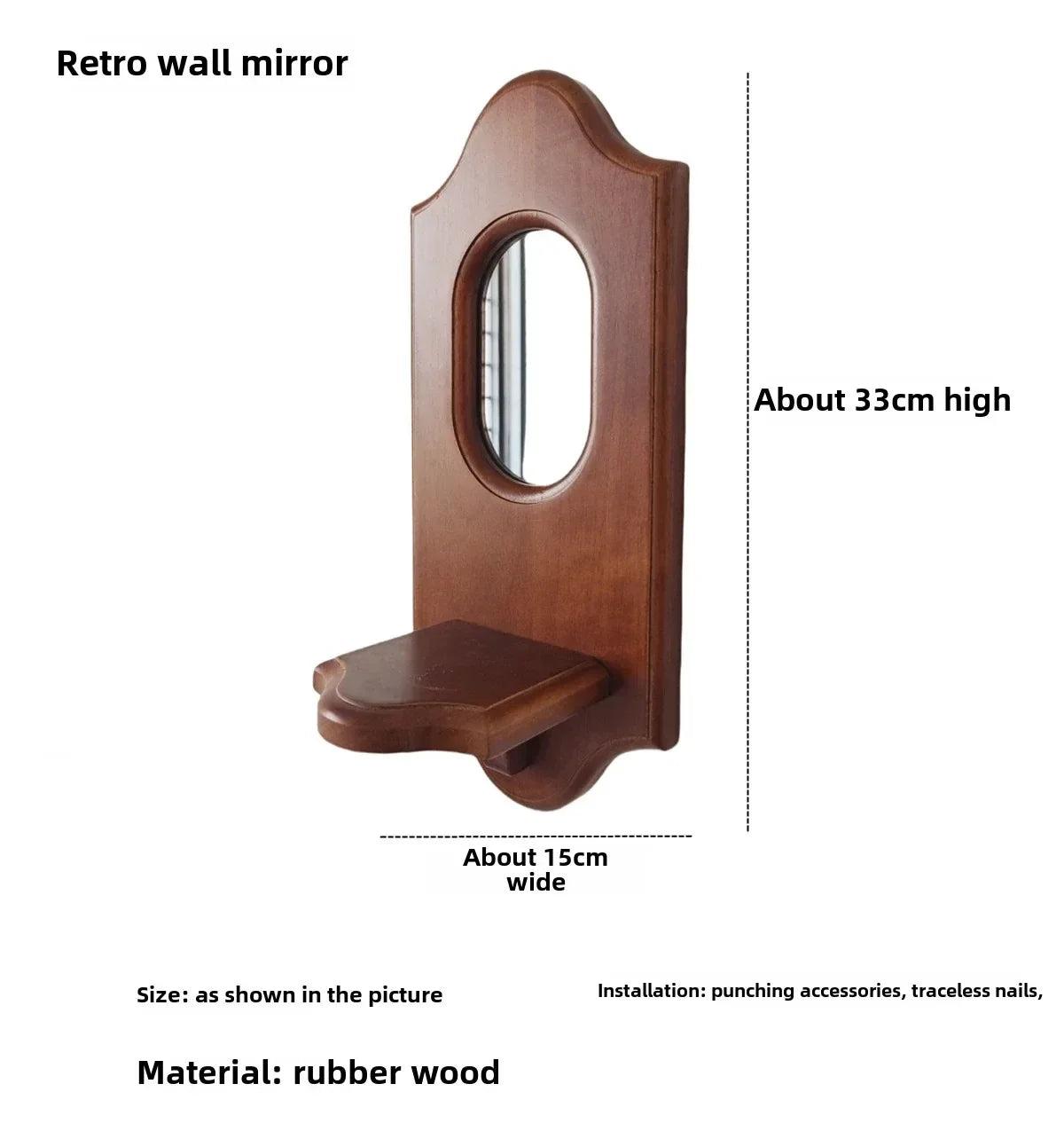 Vintage Wall Mirror with Shelf & Candlestick Holder