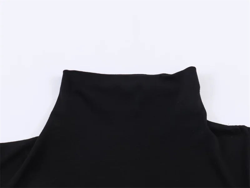 Black Asymmetrical High-Neck Draped Sleeve Top