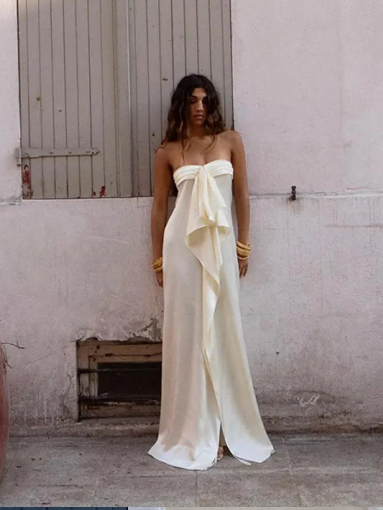 Women's Satin Sleeveless Evening Gown – Maxi Robe