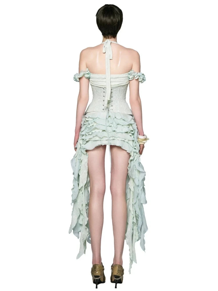 Women's Halter Ruffle Corset Mini Dress