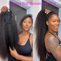 Kinky Straight Half Wig 3 In 1 Half Wig With Drawstring Flip Over Half Wig Yaki Straight Glueless Wigs Ready to Wear 250 Density