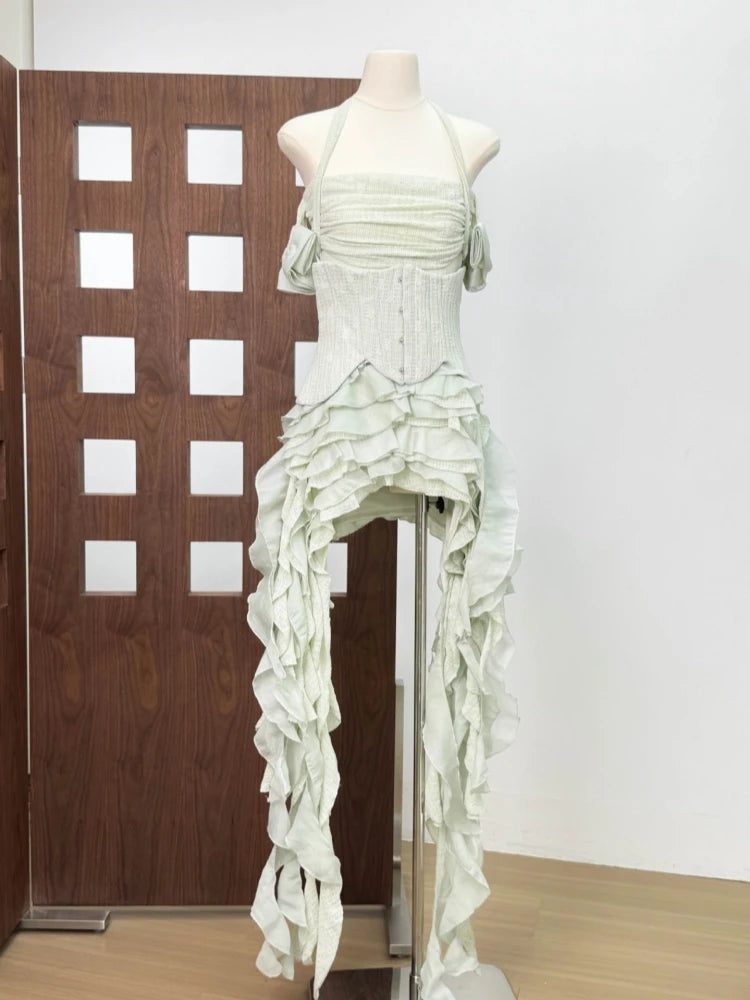 Women's Halter Ruffle Corset Mini Dress