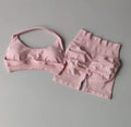 Sexy Halter Neck Beautiful Back High Waist Peach Sports Bras Shorts Suit Pilates Gathering Yoga Vest Training Fitness Bra Sets