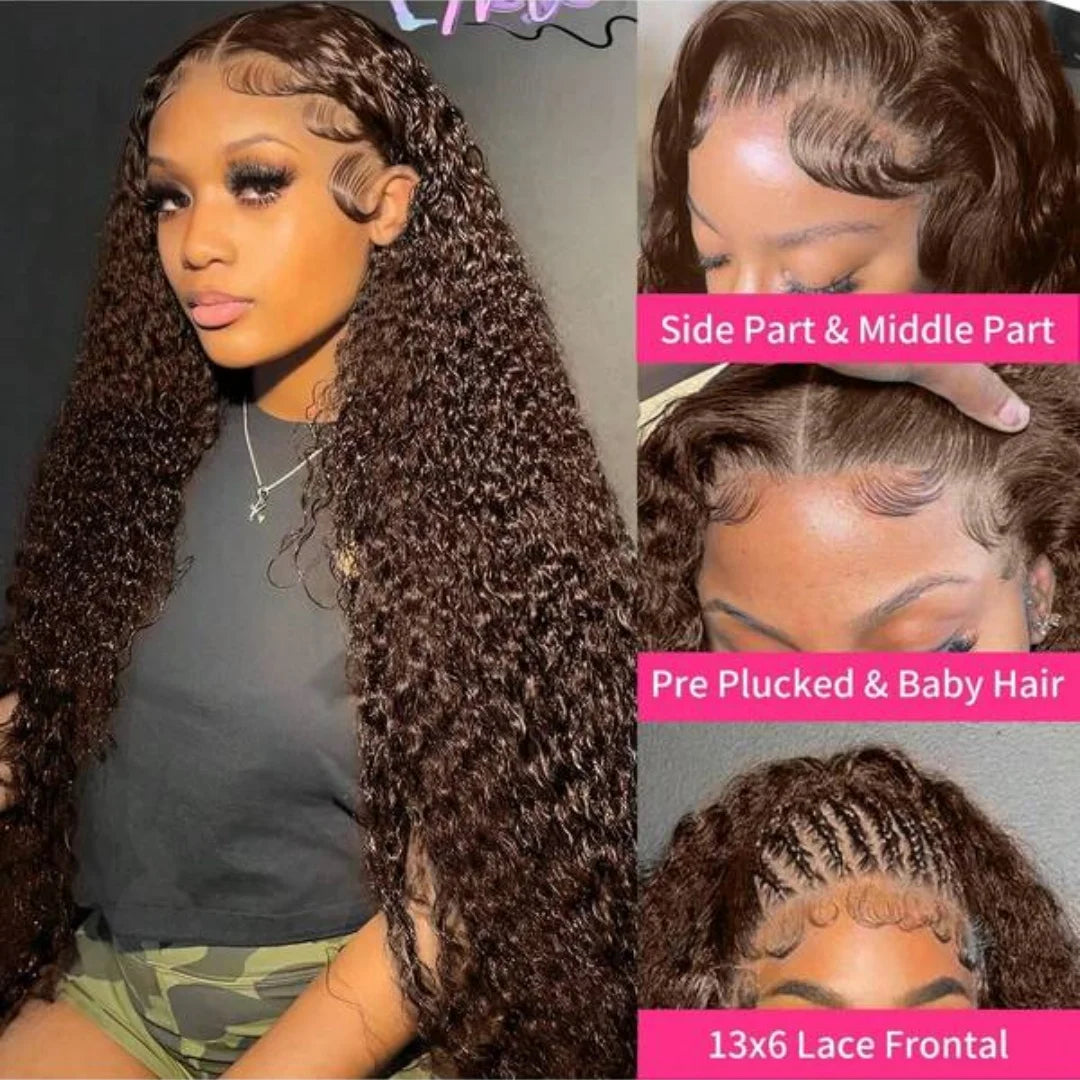Chocolate Brown 13x4 Human Hair Wigs HD Lace Human Hair Wig 34 Inch Brown Deep Curly Lace Frontal Wigs 13x4 Transparent Lace Wig