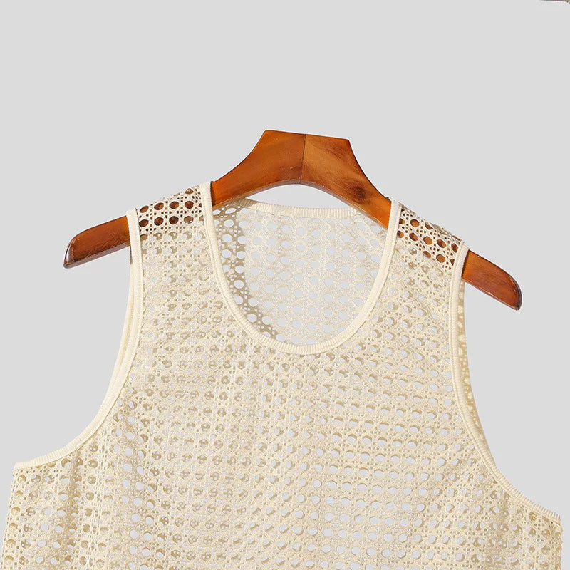 Men's Hollow Mesh Sleeveless Vacation Tank Top
