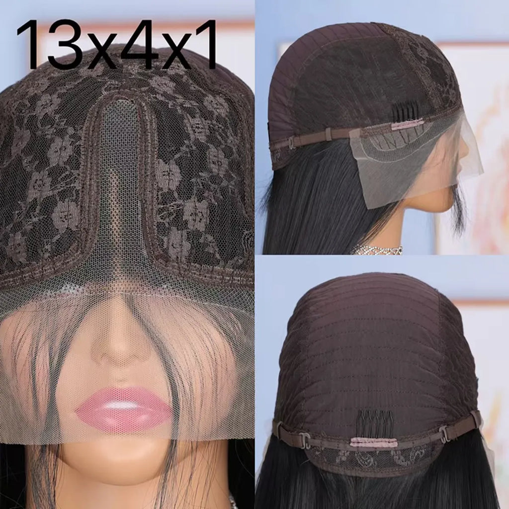 Yaki Kinky Straight Soft Black Color Synthetic 13X4X1 HD Lace Frontal Wig For Women Prepucked With Baby Hair Glueless Wig Party