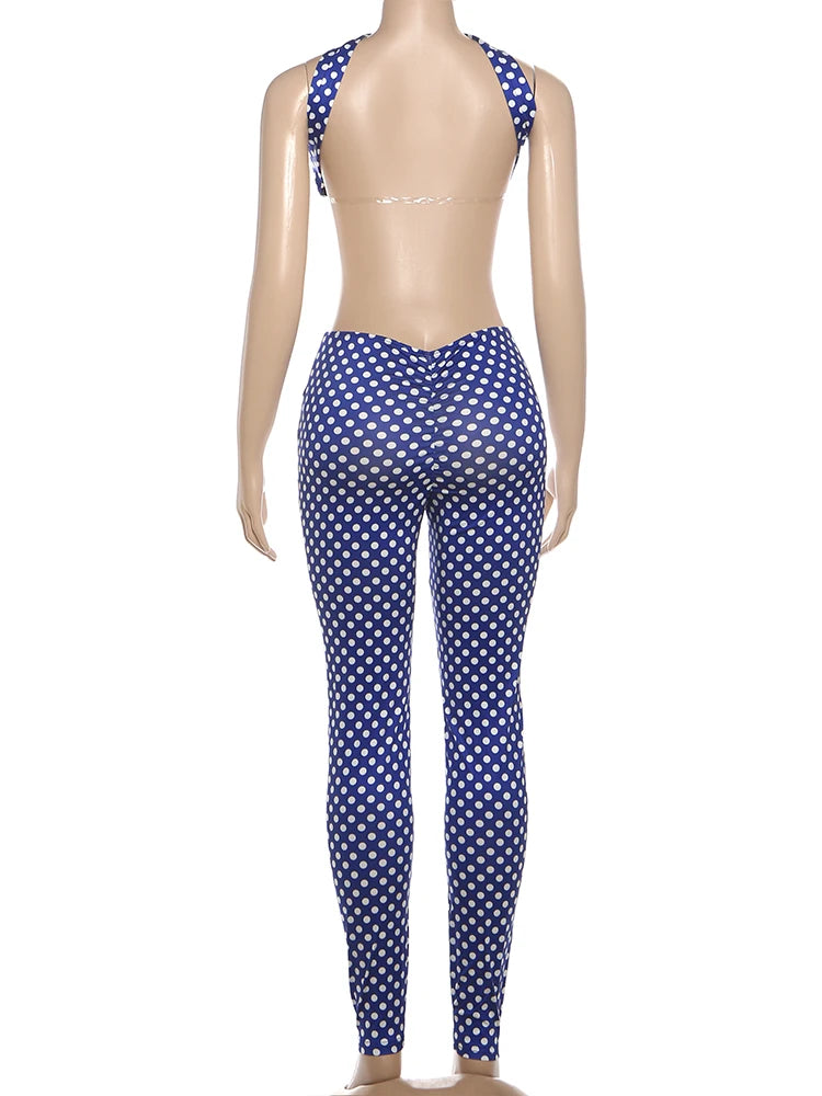 Dot Print Halter Tank & Ankle Leggings Set – Streetwear