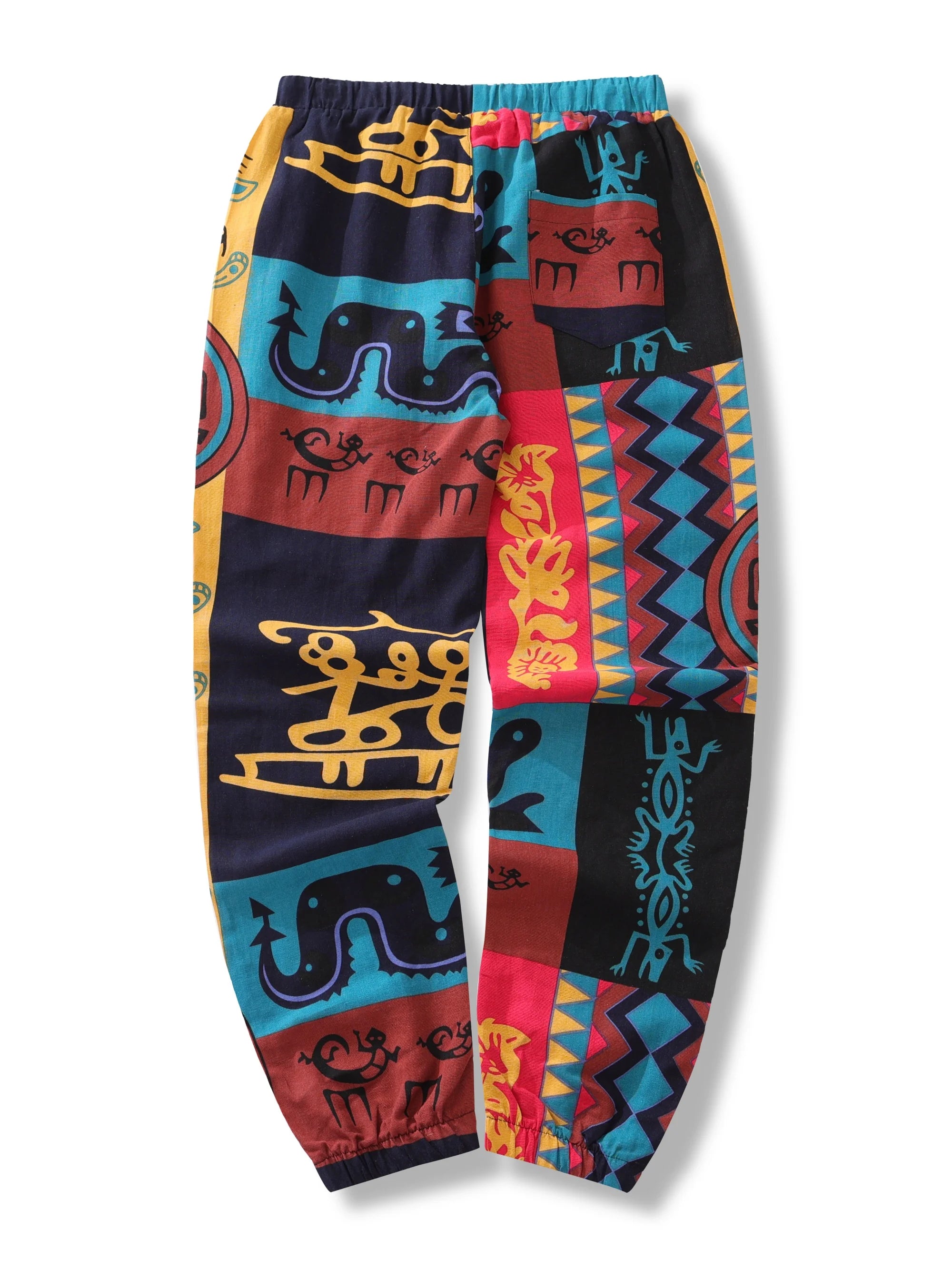 Men's Boho Tribal Print Linen Drawstring Jogger Pants