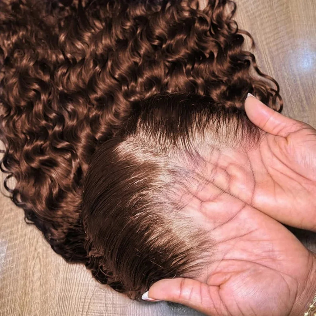 Chocolate Brown 13x4 Human Hair Wigs HD Lace Human Hair Wig 34 Inch Brown Deep Curly Lace Frontal Wigs 13x4 Transparent Lace Wig