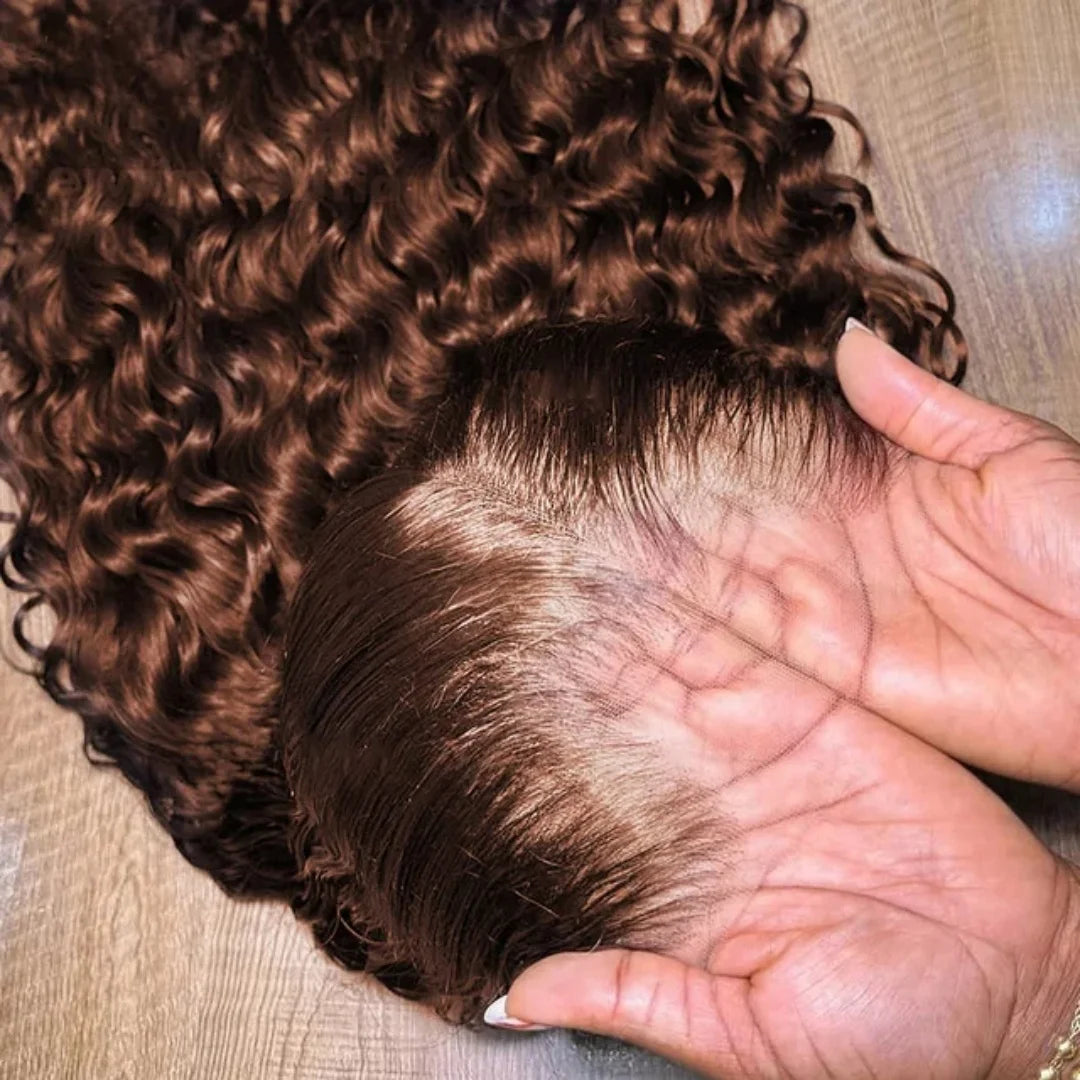 Chocolate Brown 13x4 Human Hair Wigs HD Lace Human Hair Wig 34 Inch Brown Deep Curly Lace Frontal Wigs 13x4 Transparent Lace Wig