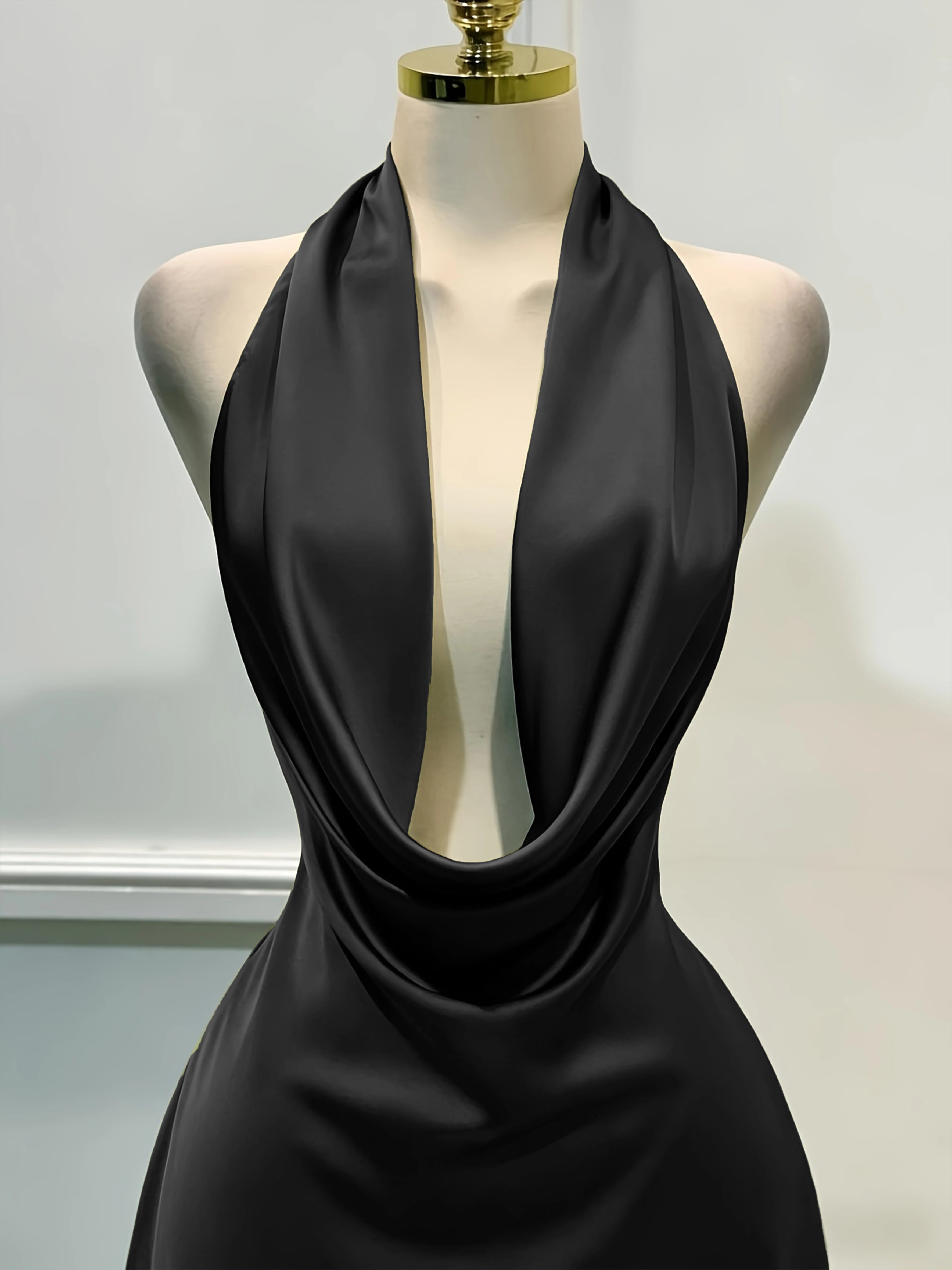 Open-Back Satin Midi Dress – Zipper Fitted Cocktail