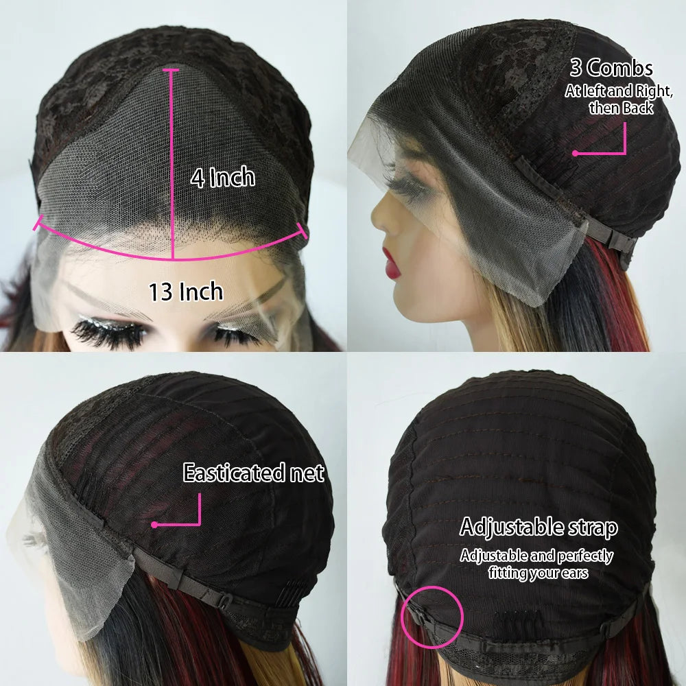 Black Wig WIth Layered Bangs Body Wave Lace Front Wig Short Bob Lace Frontal Wig 13x4 HD PrePlucked Synthetic Daily Wear Cosplay