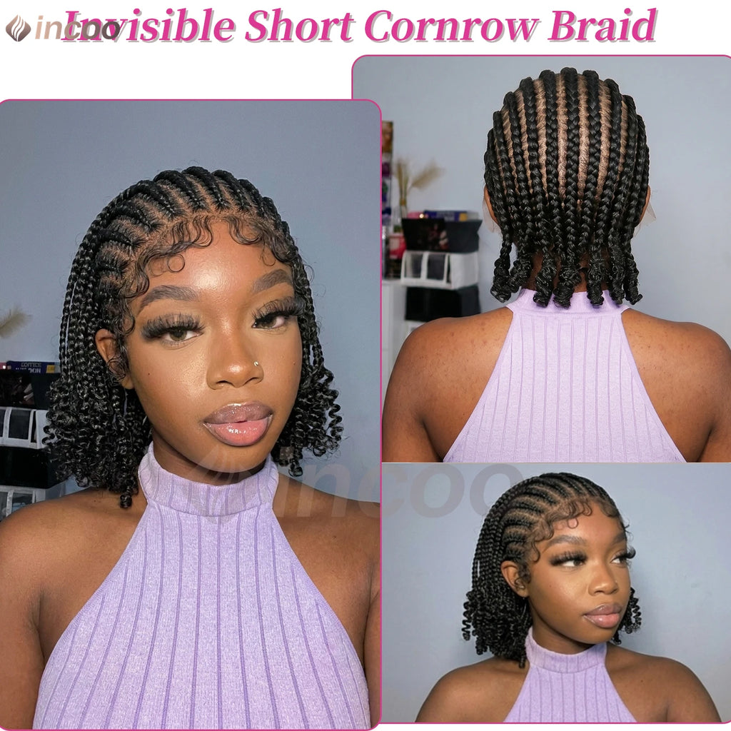 8 Inch Conrow Box Braided Wigs Synthetic Full Lace Front Wigs for Women African Twist Ends Braid Hair Wigs