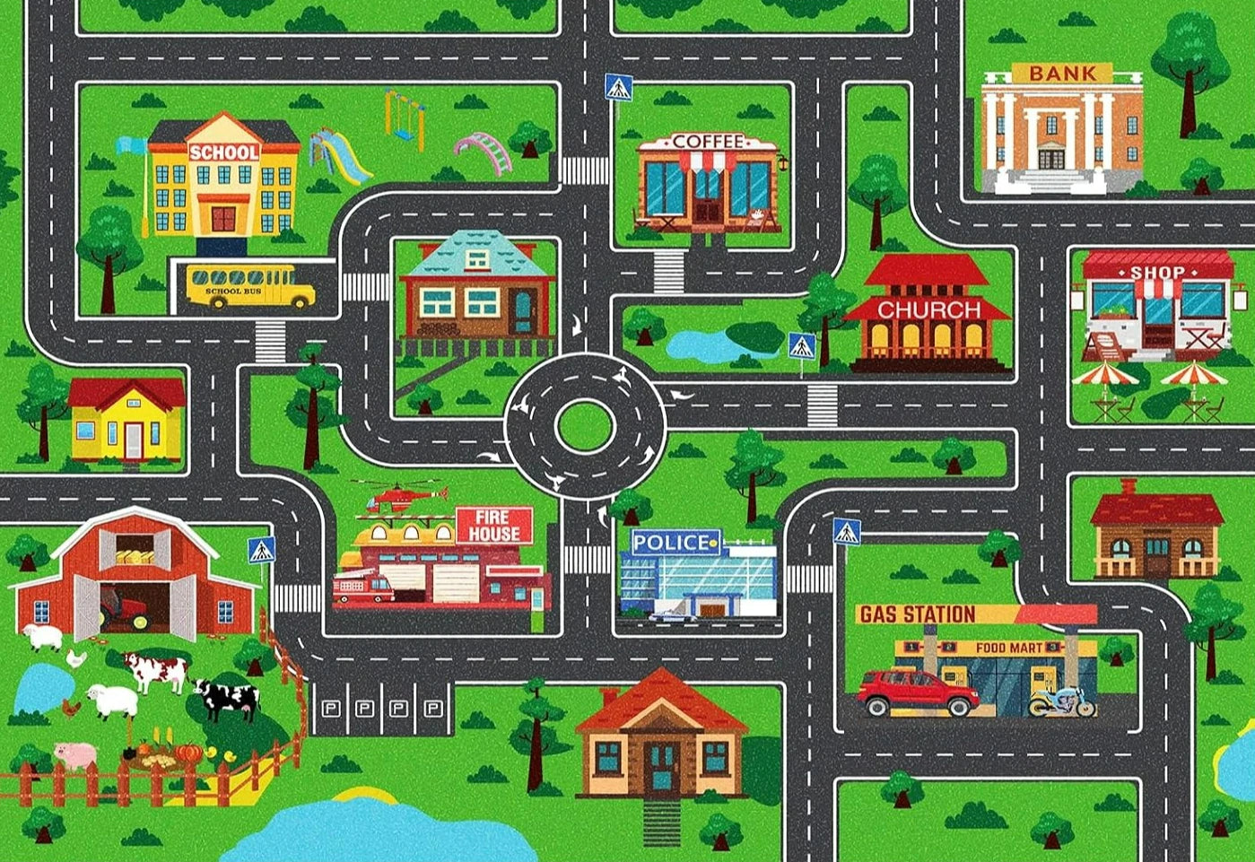 Playful City Traffic Route Carpet Interactive Rug Living Room Bedroom Rug Kid Playmat Parent-child Activity Rug Christmas Gifts