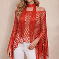 2pcs Women's Fashionable Hollow-Out Sun Protection Shawl and Scarf Set,Tassel Pullover Beachwear, Parties,Vacations Holida
