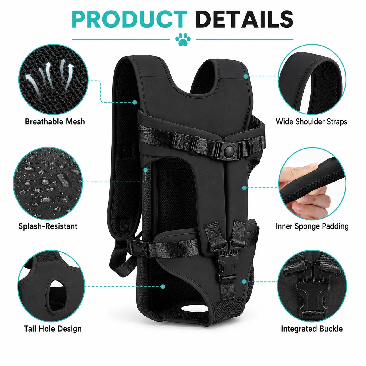 Pet Front Carrier Backpack for Small Dogs, Hands Free Puppy Chest Carrier with Breathable Mesh, Adjustable Straps for Travel