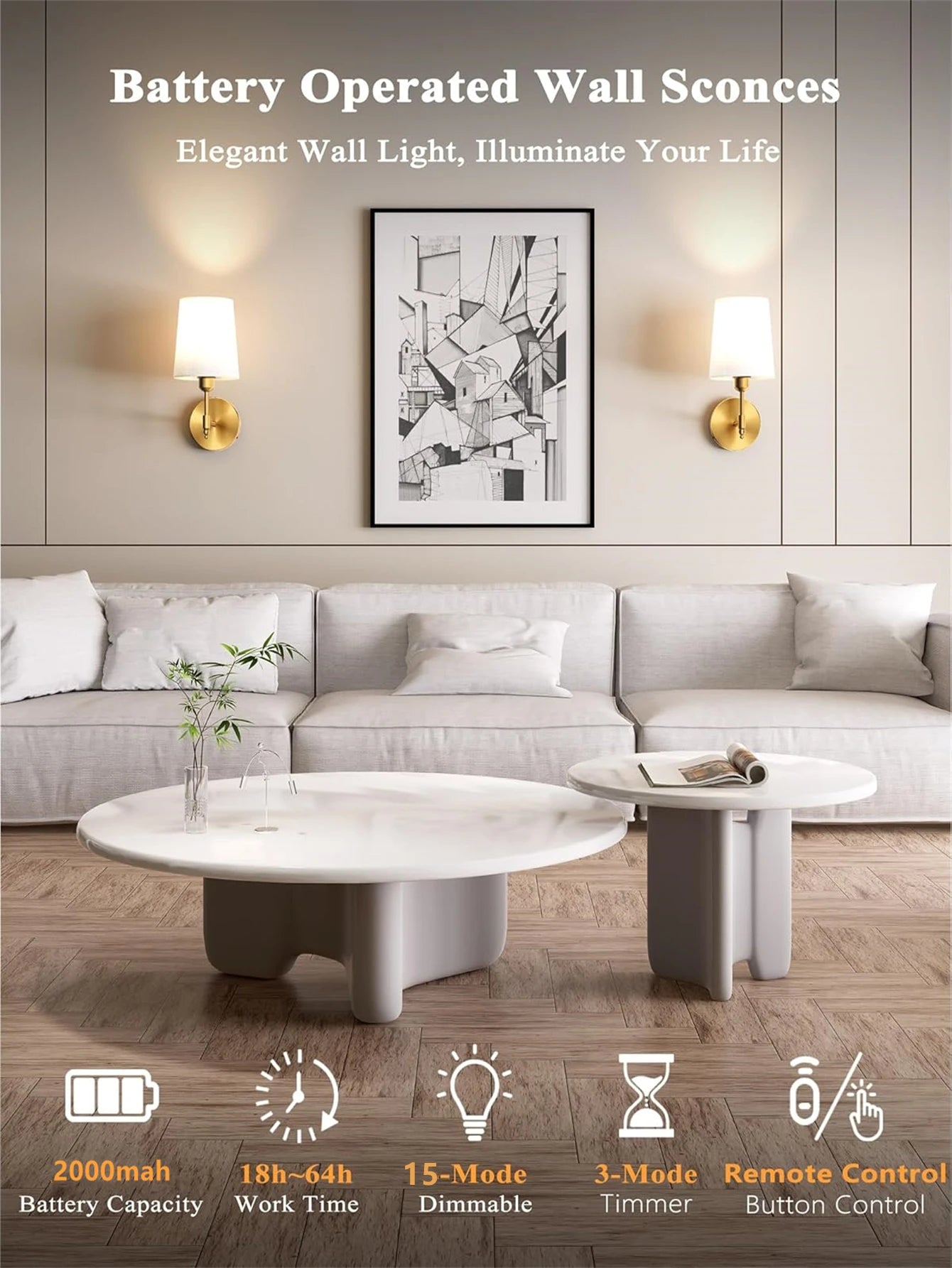 Battery-Operated Wireless Wall Sconce | 15 RGB Colors
