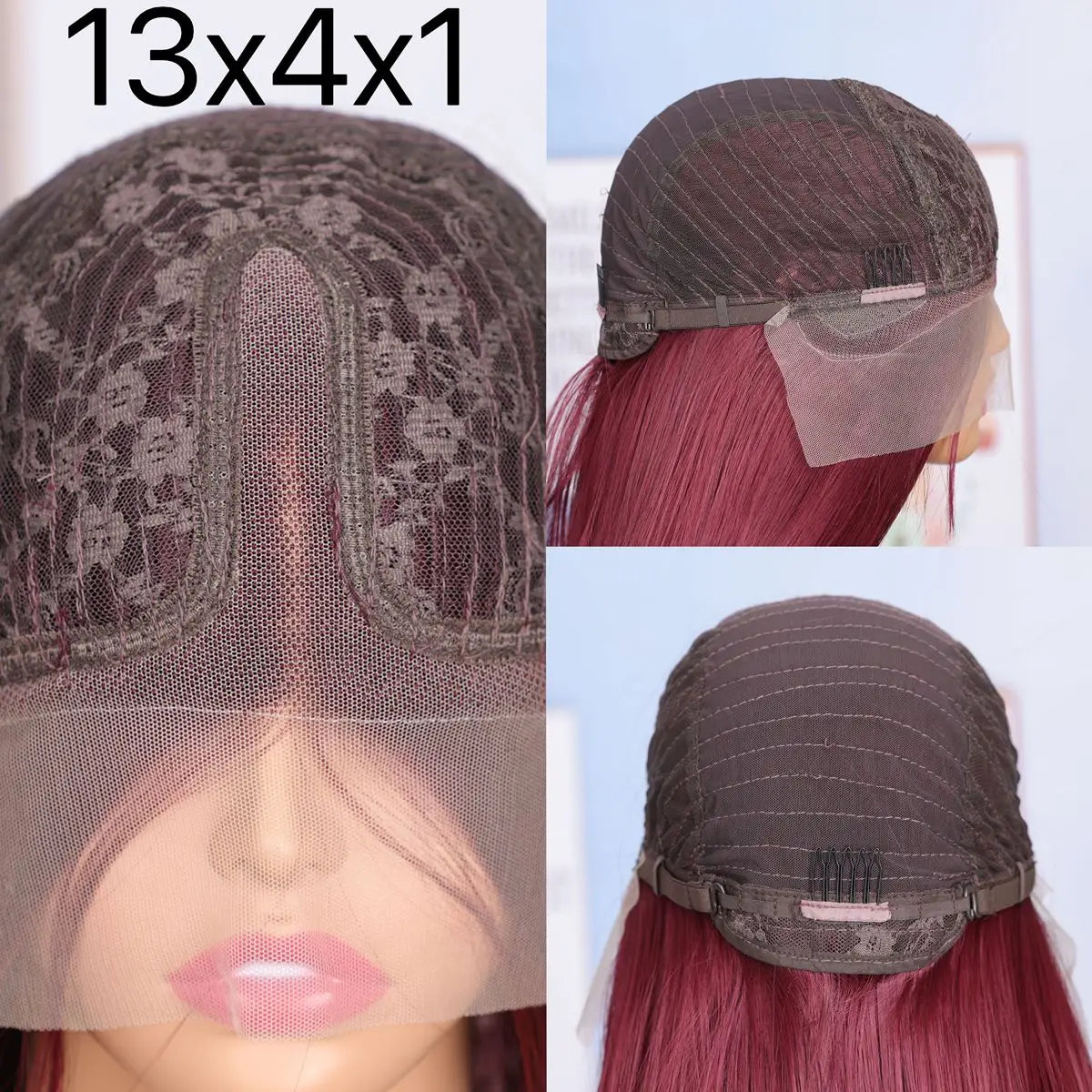 Straight 99J Burgundy Red Color Synthetic 13X4X1 HD Lace Frontal Wig For Women Prepucked Bleach Knots Glueless Wig Daily Party