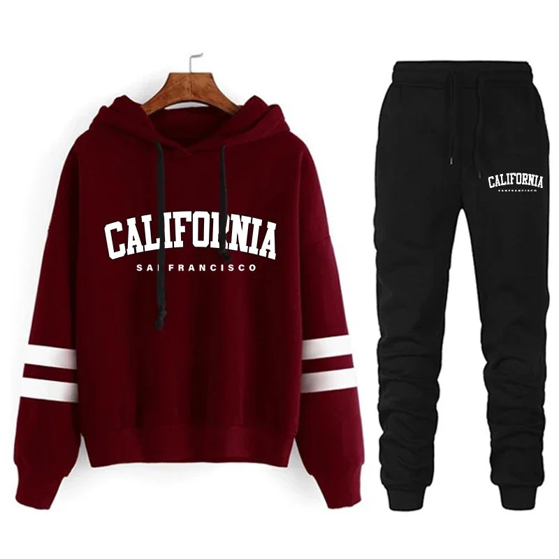 Stripe Hooded Sweatshirt & Drawstring Pants Set – S-3XL