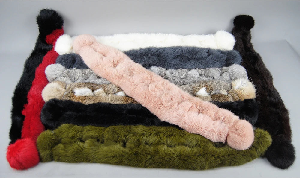 2026 New Arrival Winter Real Rabbit Fur Scarf Women Long Warm Genuine Rabbit Fur Scarves Female Knit Fluffy Pompoms Fur Scarves