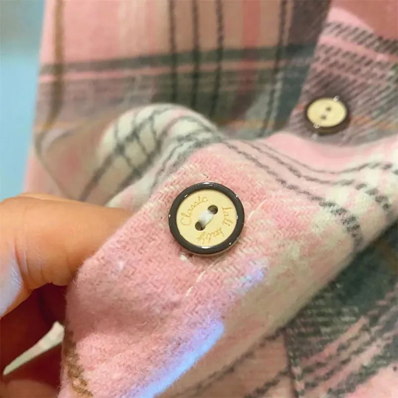 Kids' Retro Plaid Lapel Shirt – Boys & Girls Long Sleeve